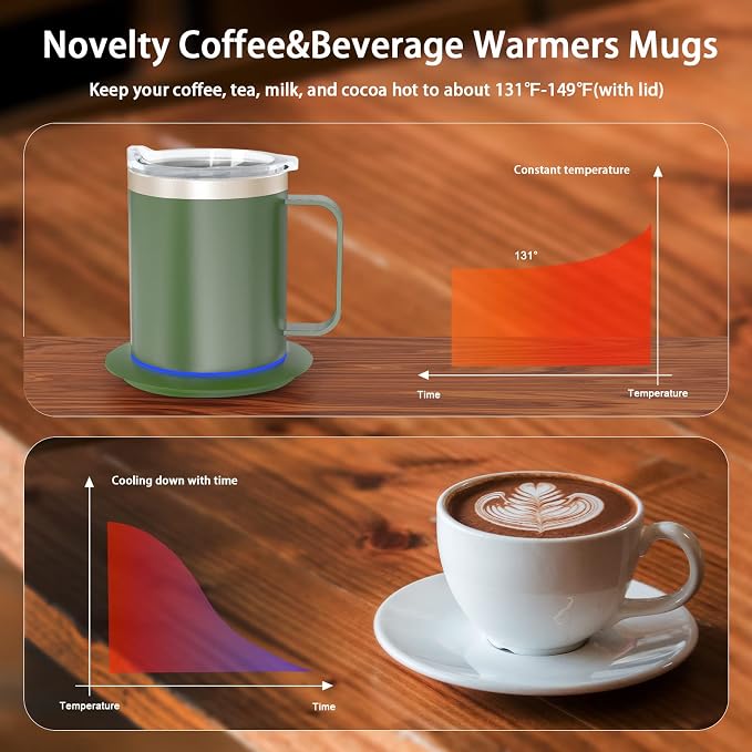 Gifts for Women Men, Heated Coffee Mug Up to 149°F, Ideal Gifts for Christmas, Birthday, Mother's Day, Father's Day or Any Occasion (12oz Green)