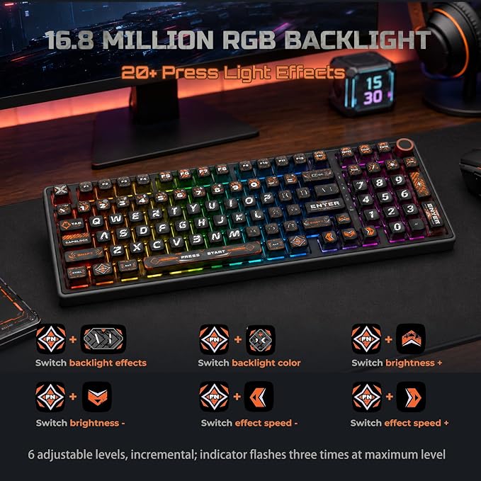 RK ROYAL KLUDGE R98 Pro Wired Mechanical Keyboard, RGB PC Gaming Keyboard with Number Pad and Volume Knob, dye Sublimation DSA Profile Pudding Keycaps, for Win/MAC, Hot Swappable Tactile Beige Switch
