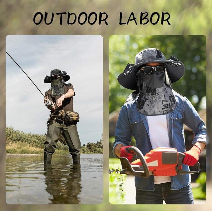 Solar Powered Fan Hat with 2 Fans, Wide Brim Sun Hat for Men Women, Adjustable Cooling Fishing Hat for Outdoor
