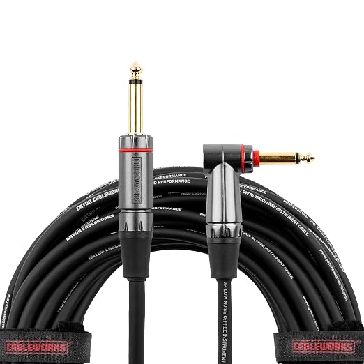 Cableworks By Gator Cases Headliner Series Premium 30 Ft Straight to Right Angle Guitar Instrument Cable with Quiet Switch Technology (GCWH-INS-30RAQT)