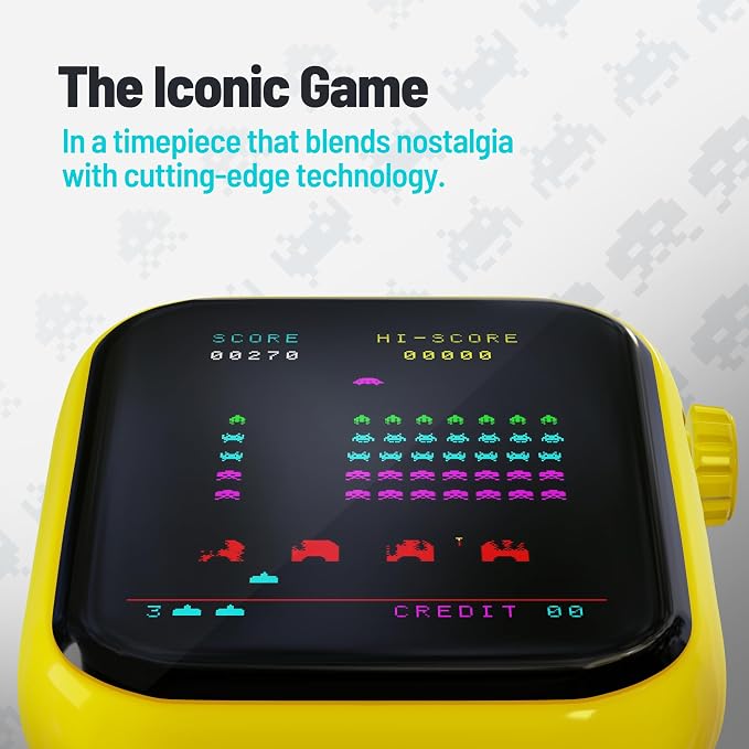 Space Invaders Retro Gaming Smart Watch, Selective Tech, Red Bezel, Non-Connected, Built-in Space Invaders™ Game, Custom Watch Faces, Classic Arcade Sound, IP67 Rating