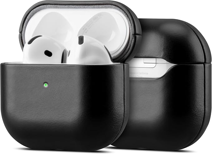 Maogoam Leather Case Compatible with AirPods 4, Premium Crystal Oil Wax Leather Case Cover for Apple Airpods 4th Generation(2024), Handcrafted, Fashional Elegant Style, Gloss Black