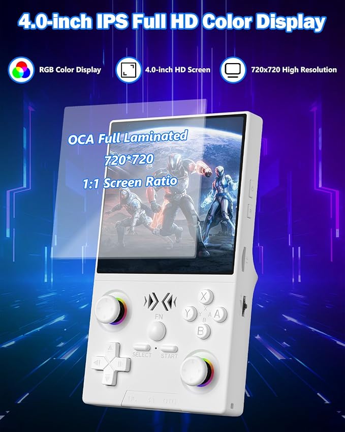 XF40V Retro Handheld Game Console, Retro Gaming Console 4.0 Inch 4K HD IPS Screen, Linux Open Source System, 18000+ Classic Games, Portable Pocket Video Gaming for Adults (64G White)