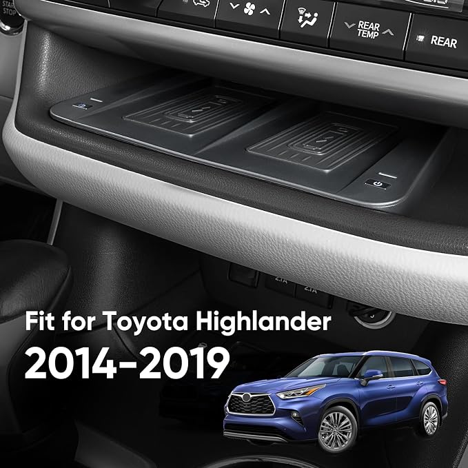 CarQiWireless Wireless Charger for Toyota Highlander Accessories 2014-2019 2018 2017 2016 2015, Center Console Organizer Wireless Phone Charging Pad for 2015 2016 2017 Toyota Highlander Accessories