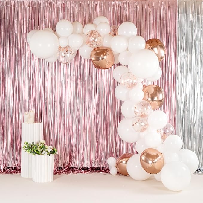 Restaurantware-Balloonify Balloon Garland Set, 1 Party Decoration Kit - 111 Balloons, With Chain, White & Rose Gold Latex Balloon Arch Kit, Includes Glue Dots