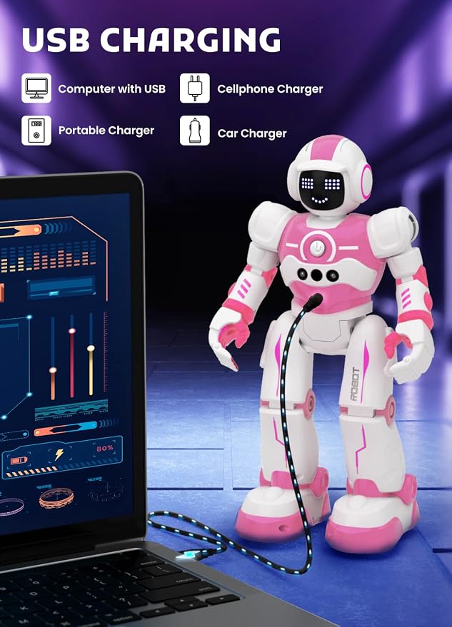Robot Toys for Kids,Programmable Remote Control Smart Walking Dancing Robot Toy with Gesture & Sensing for Age 4 5 6 7 8 9 10 Year Old Boys Girls for Birthday Present,Pink