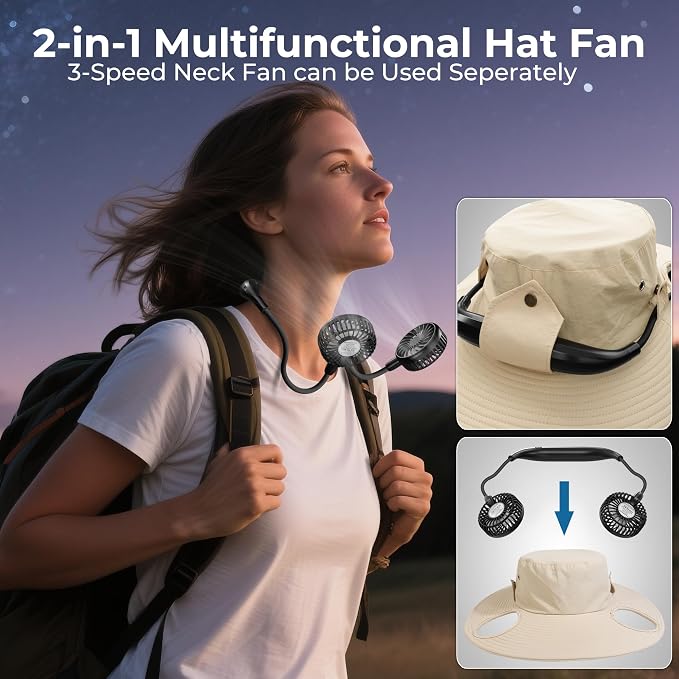 AMACOOL Bucket Hat Fan, Gifts for Him Father Dad Husband, Fishing Essentials for Women Men Camping Hiking Beach Gardening