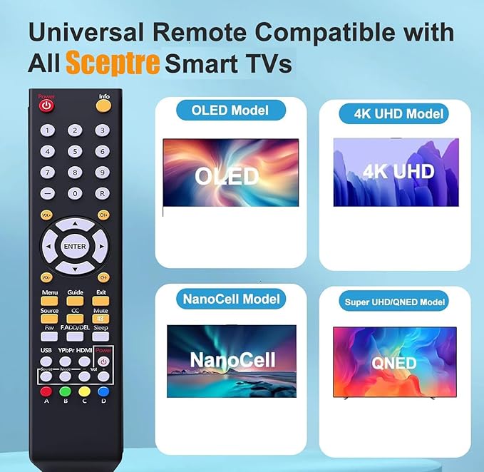 Universal TV Remote Control Compatible with All Sceptre TV Remote LED LCD HDTV