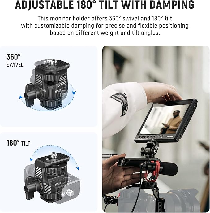 NEEWER Field Monitor Mount Holder with Cold Shoe 360° Swivel 180° Tilt Anti Twist Screw Compatible with Atomos Ninja 5" & 7" Camera Monitor, SmallRig Camera Cage, MA019