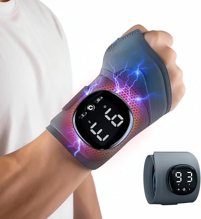 Hand Massager with Heat, Cordless Wrist Supports Brace - Relief for Carpal Tunnel, Arthritis & Tendonitis, Left/Right Hand, Gray, M