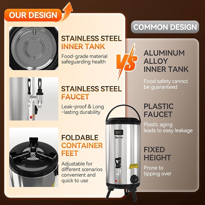 Electric Insulated Beverage Dispenser with Stand 2 Gallon Hot & Cold Drink Dispenser 86-230℉ Adjustable Temperature Real-Time Temperature Display for Tea and Coffee (Silver)