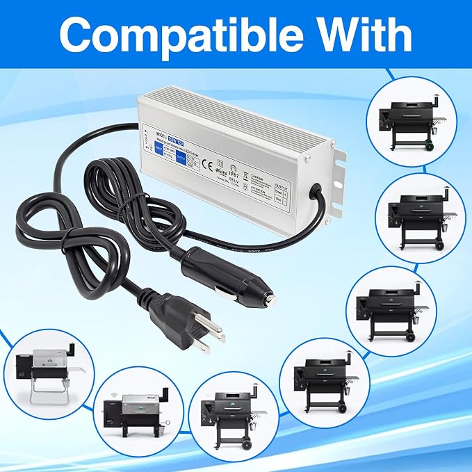 12V Waterproof Power Adapter for GMG Green Mountain Grill Jim Bowie | Daniel Boone, Davy Crockett Prime/Prime Plus Grill, P-1001P-1266 Power Cord Replacement Part for Ledge Peak Trek