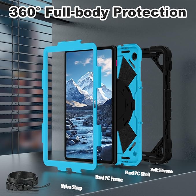 WESOROL Case for T-Mobile Revvl Tab 2 10.1 inch 2025 Release, Heavy Duty Shockproof Full Body Protective Cover with 360 Rotating Stand and Shoulder Strap,Black Blue