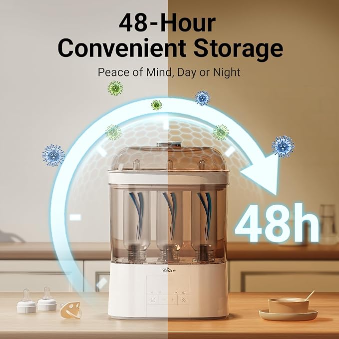 Bear Bottle Sterilizer and Dryer, 2 Layers Large Electric Steam Baby Bottle Sterilizer, Fast Bottle Sanitizer and Dryer for All Bottles & Accessories, Time-Saving Design