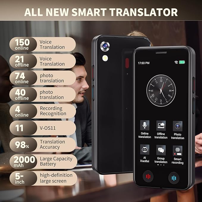 Language Translator Device No WiFi Needed, Instant Pocket AI Translator, traductor de Ingles español, Support 150 Languages Real-TimeVoice Translation, Traductor for Business Travel Study