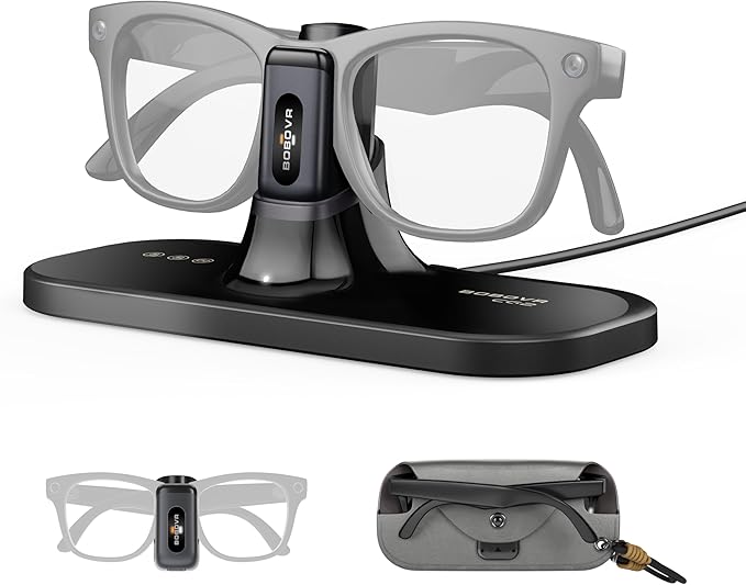 BOBOVR CG2 Charging Dock Accessories,Compatible with Ray-Ban Meta Smart AI Glasses & Oakley Meta HSTN, 3-in-1 Magnetic Charging Station with Portable Battery Clip and Travel Case