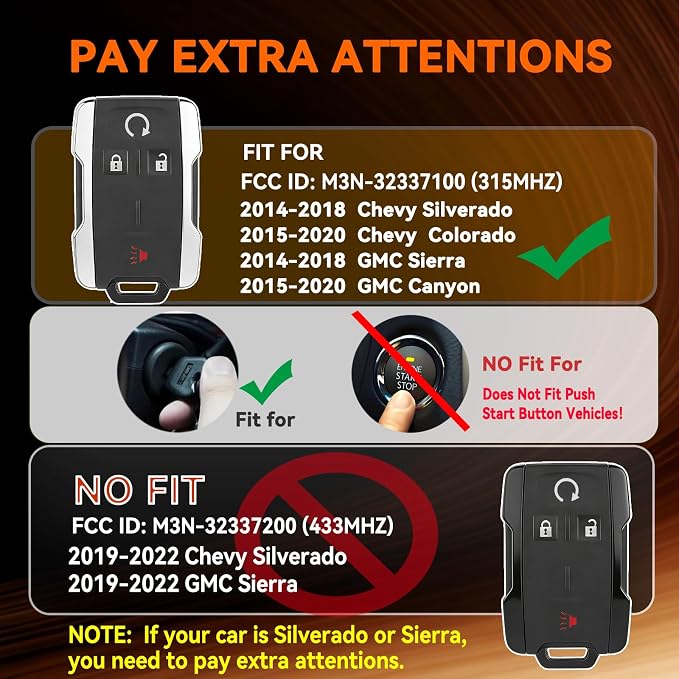 Key Fob Replacement for Chevy Silverado 1500 2014 2015 2016 2017 2018 GMC Sierra 2015-2020 GMC Canyon Chevy Colorado Simple Remote Fob DIY Kit M3N 32337100