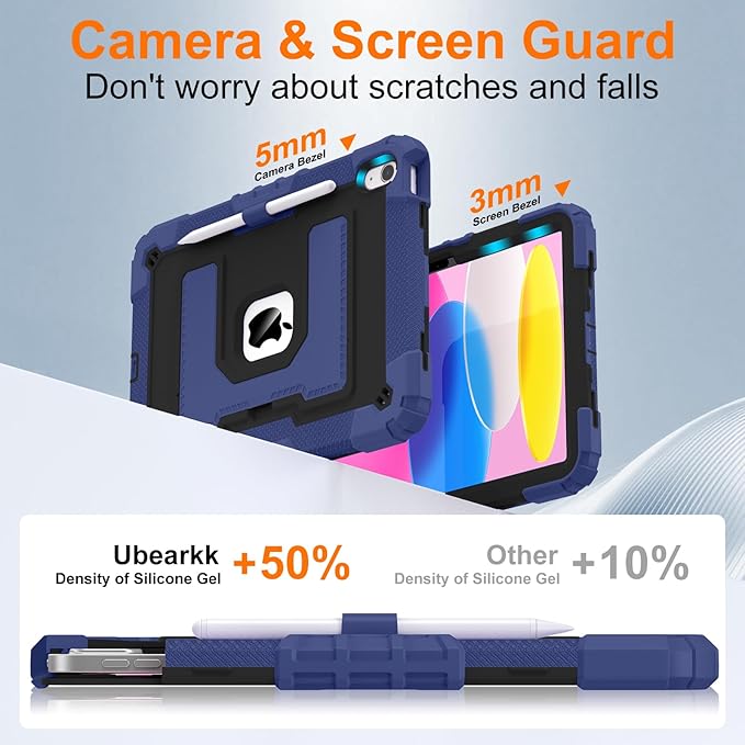 Case for iPad A16 11th/10th Generation 11/10.9 Inch 2025/2022, Ubearkk for iPad a16 case Military Grade Fully-Body Rugged Shockproof Cases with Large Kickstand Pen Holder Shoulder Strap, Navy Black