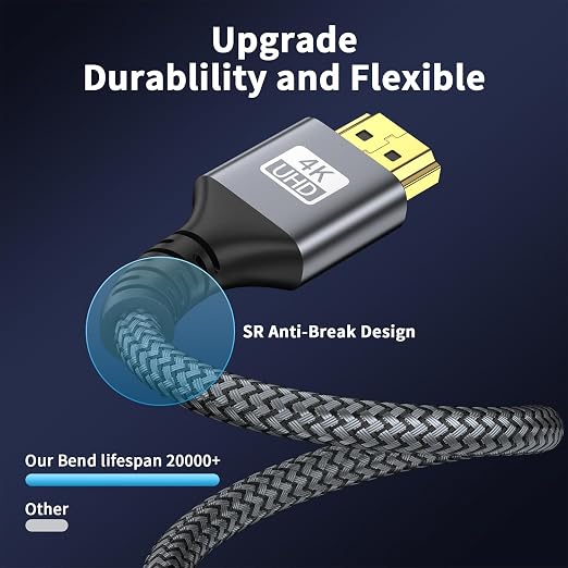 4k Hdmi Cable 75ft Ultra High Speed HDMI 2.0 Cable 4K@60HZ 3D ARC Gold Plated Connector Ethernet Audio Video Return HDMI Cord for UHD TV Monitor Laptop Xbox PS4/PS5 Roku TV ect.(Silvery)