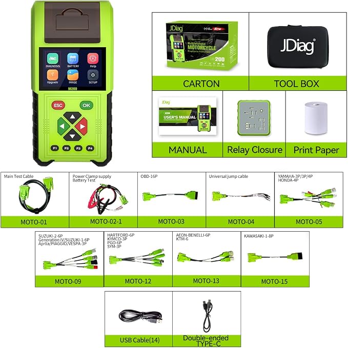 2023 TopDiag M200 Motorcycle Diagnostic Scanner Moto Fault Code Reader Battery Tester Motoscan Tool (Standard Version)