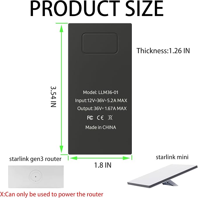 for Starlink Mini 12V Adapter-12V/36V to 36V Input Battery Modification Converter, 100cm Cable Waterproof DC Female Port, Compatible with Max 30m/100Ft+Starlink Mini Power Cable
