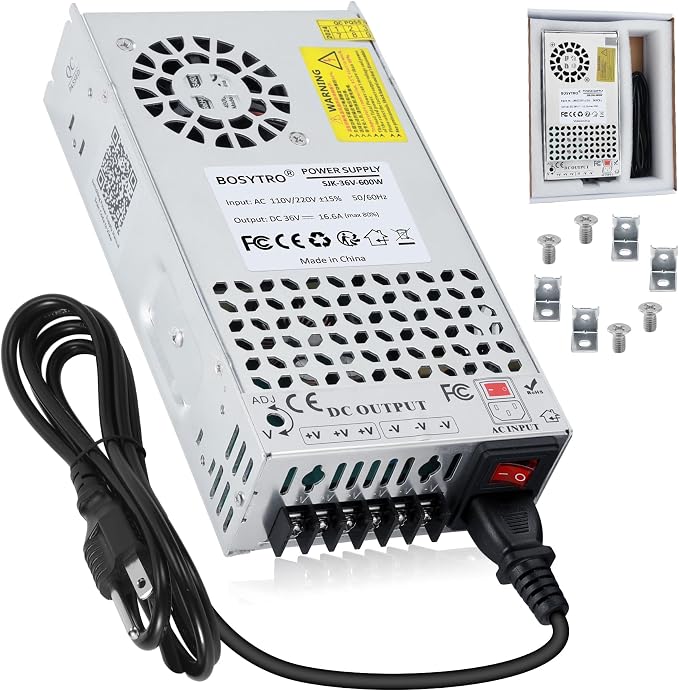 36V 16.6A 600W DC Switching Power Supply, Universal Transformers AC110V/220V (SMPS), Upgraded Output Port with Power Cord, 36 Volt Power Supply for 3D Printer, CCTV Camera Security System