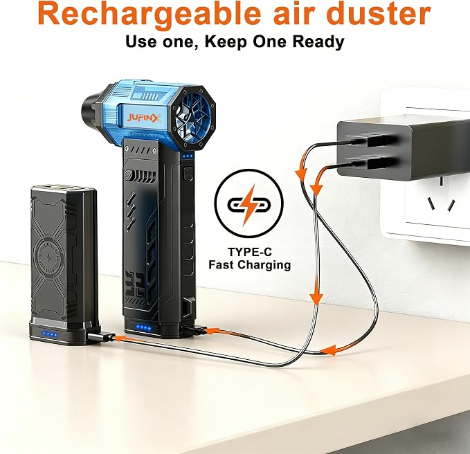 Air Duster - 250,000RPM Compressed Air Duster, Replaceable Batteries 2pcs,Long Life-mini Blower, 3-Gear Adjustable- Electeic Air Duster for Keyboard,PCs,Leaves,Car Cleaning (X301MAX)
