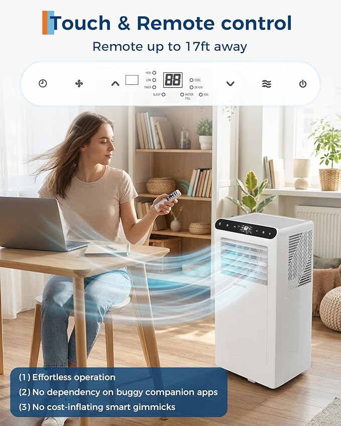 Garvee 10000BTUs Portable Air Conditioner for 450 Sq.Ft Max.Portable AC Unitwith Dehumidifier, Fan, Sleep, 24H Timer&Installation Kit, DOE Certified, Ceer 6.6,48dB,Remote Control,White