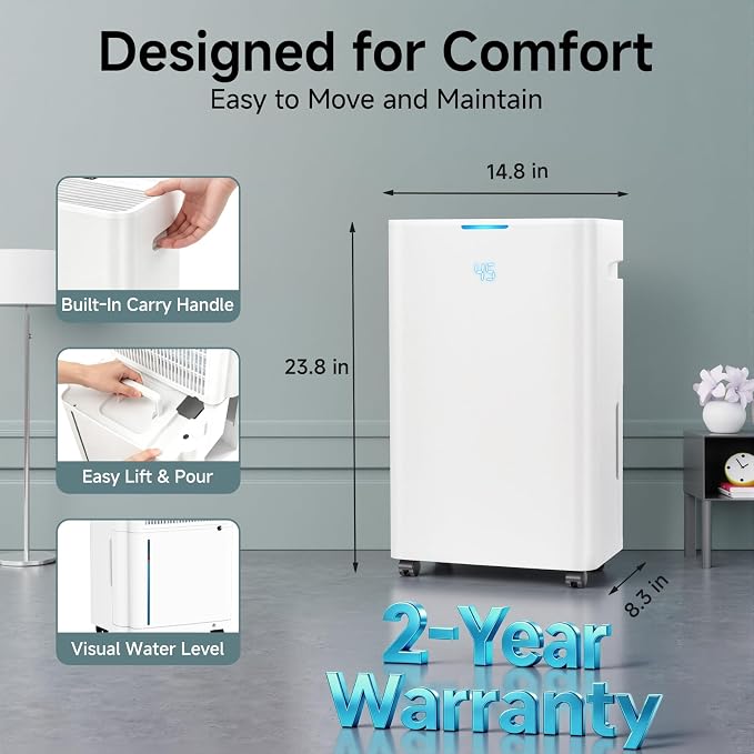 Dehumidifier, Max 80 Pint Dehumidifier for Basement, Up to 4500 Sq.Ft with Drain Hose,Humidity Control and Auto Shut-off,Quiet Smart Compressor for Home, Bathroom, Garage and Large Rooms