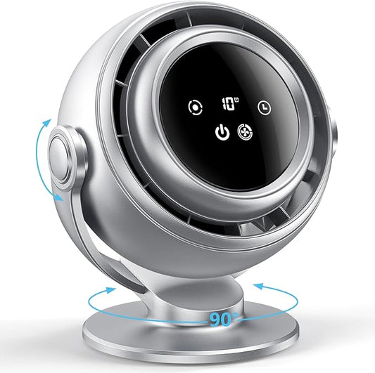Desk Fan for Office, 90°Oscillating Fan with 6000mAh Rechargeable, 10 Speeds 4H Timer 270°Tilt Adjustment, 28dB Ultra-Quiet Portable Personal Table Fans, Gifts for Christmas Women Men Home
