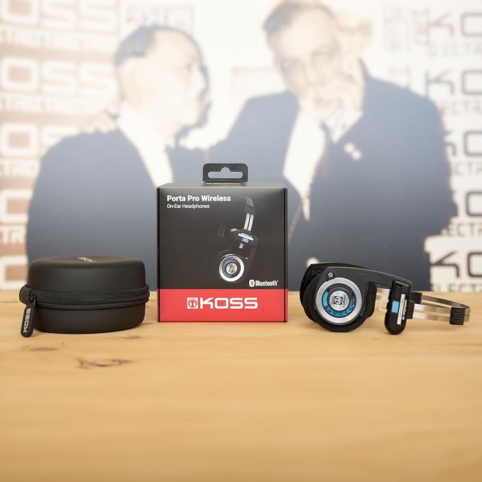 Koss Porta Pro Wireless 2.0 Bluetooth On-Ear Headphones, 20+ Hour Battery, USB-C Charging, Microphone, Analog Audio Pass Through, Retro Style, Black
