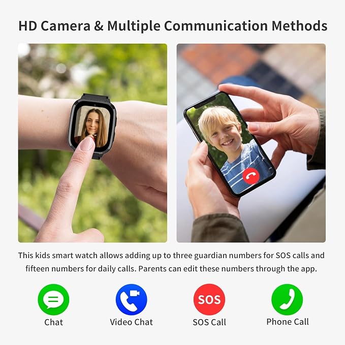 4G Kids Smart Watch Boys with GPS Tracker & Call Phone, Smart Watch for Kids Age 5-12 with SOS Calling, School Mode Parental Controls 12/24 Hr Text Message HD Video Call Voice Chat (Black)
