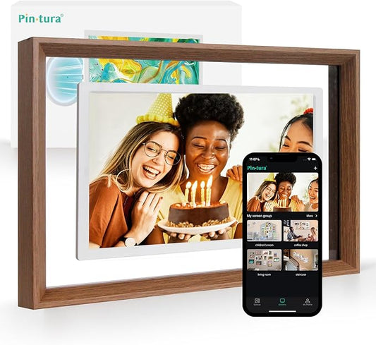 16" Walnut Digital Picture Frame – 64GB+8GB Cloud Digital Photo Frame 1960 * 1080P FHD Screen, Magnetic Wall-Mount & Auto-Rotate, Auto-Brightness, WiFi Family Sharing Via APP for Photographers