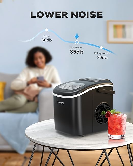 ecozy Ice Makers Countertop, 9 Ice Cubes Ready in 6 Mins, Portable Ice Machine with Carry Handle, 26lbs/24Hrs, Auto-Cleaning Ice Maker with Basket and Scoop, for Home/Kitchen/Camping/RV