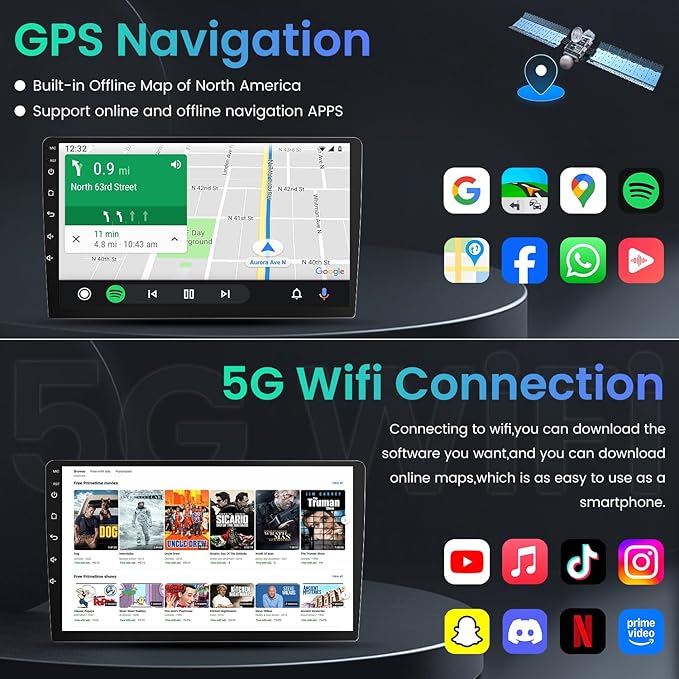 8 Core 4GB RAM Car Stereo Radio for Dodge Ram 1500 2500 2013-2018: Wireless CarPlay & Android Auto, 9 in 1280 * 800 Touchscreen GPS Nav Bluetooth Backup Camera 5G WiFi SWC FM
