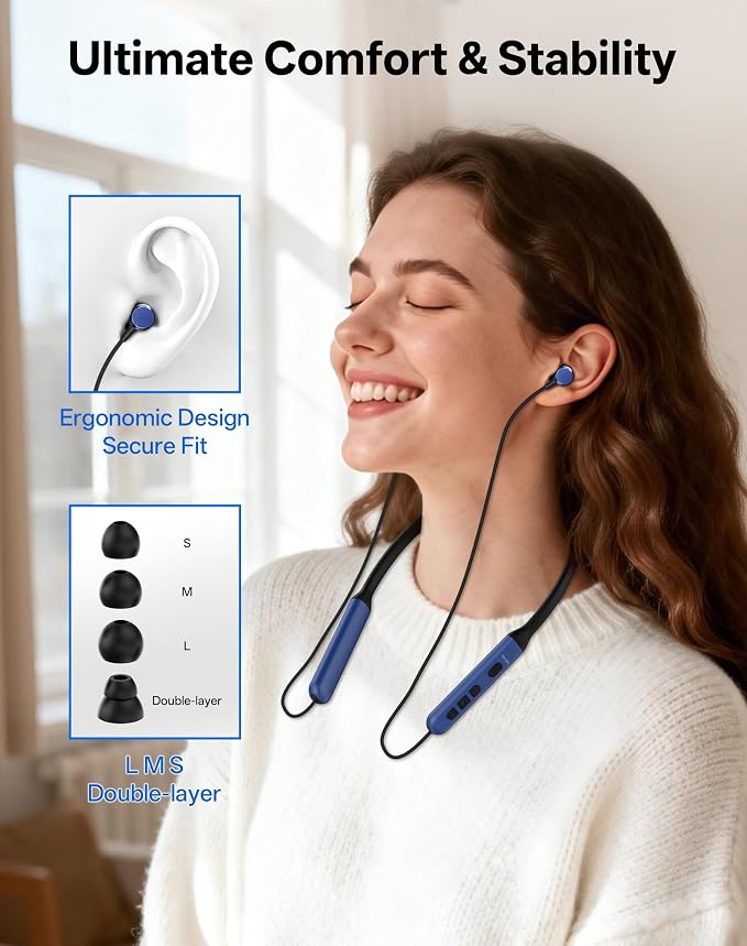 Neckband Bluetooth Headphones, Wireless Bluetooth 6.0 Earbuds with Microphone, Comfortably Light, Deep Bass Earphones 35H Playtime, IPX5 Waterproof, Magnetic Headset for Workout (Blue