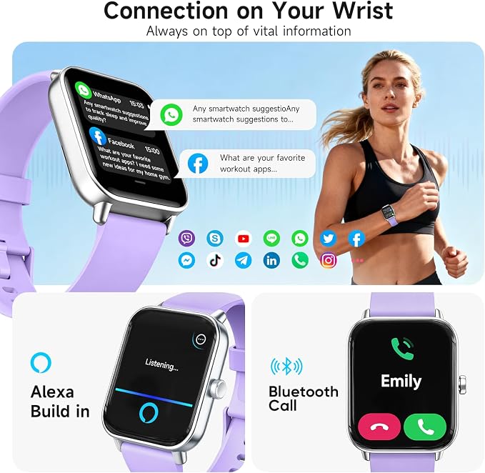 Smart Watch for Women,1.85 inch AMOLED Touchscreen for Android & iPhone Alexa Built-in Bluetooth Calls,Fitness Watch 110+ Sport Modes Heart Rate/Sp02/Sleep/Calories Monitor IP68 Waterproof
