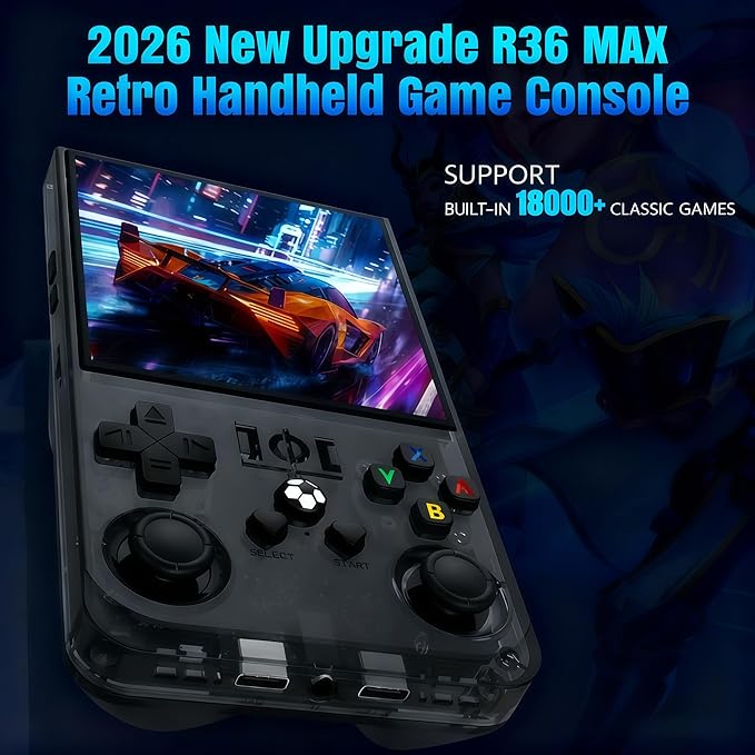 R36MAX Retro Handheld Game Console,4.0" HD IPS Screen,Open Source Linux System,18000+Preloaded Games,64GB Memory,4000mAh Battery Portable Gaming with Gift Card & Premium Bag (White 64Gb)