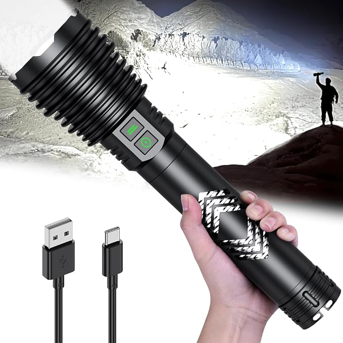 baibian Rechargeable Flashlights 600,000 High Lumens, Super Bright LED Flashlight with Long Handle, Large Capacity, Zoomable & 6 Modes, Waterproof Handheld Flashlight for Camping Emergencies Home