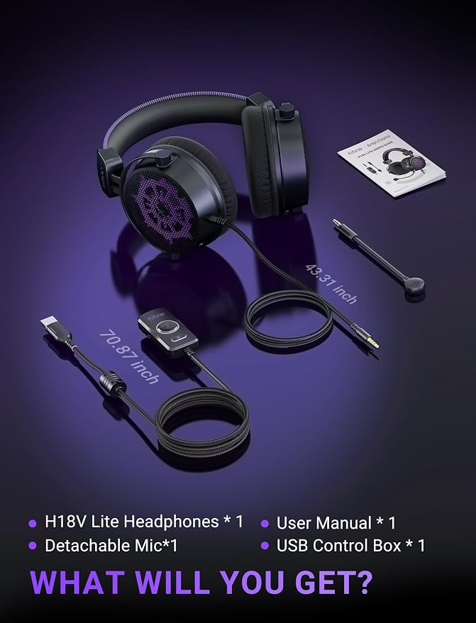 FIFINE Open Back Gaming Headset with 7.1 Surround Sound - Expansive Open Audio - USB/3.5mm Dual Wired Connection - Detachable Mic for PC, PS5, PS4, Laptop, Mac, Xbox, Mobile - Ampligame H18V Lite BP