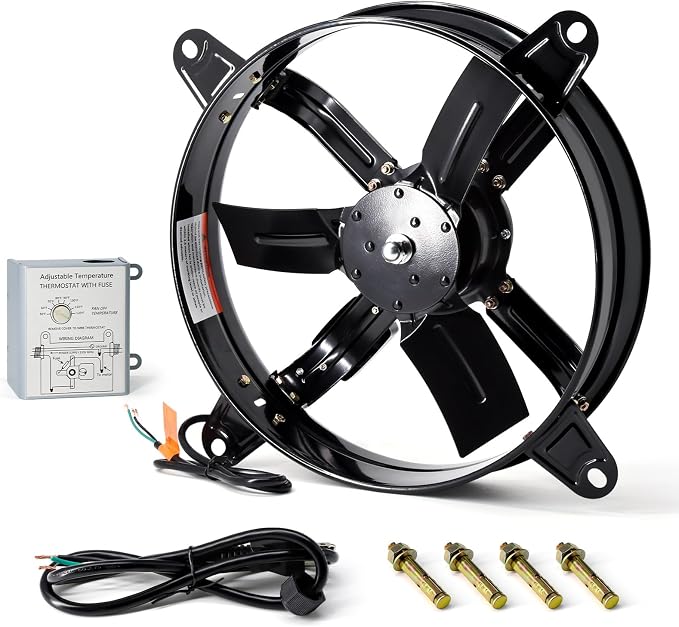 Criditpid 16" Gable Mount Vent Attic Fan, Exhaust Ventilation Fan with Adjustable Thermostat for Gable, Home, Shed, Garage, Portable Building, 1480RPM, 2065CFM, 1850 sq.ft Coverage Area.