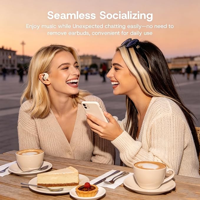Over Open Ear Earbuds Wireless Bluetooth Open Ear Headphones Air Conduction Earbuds that Don't Go in Your Ear with Awareness of Surroundings with Over-Ear Hooks