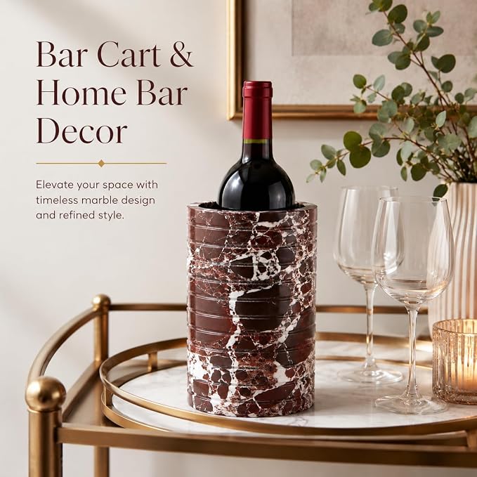Purple Marble Wine Chiller for 750ml Wine & Champagne Bottles | Red Stone Wine Bottle Cooler Holder, Decorative Bar Cart and Dining Table Wine Holder