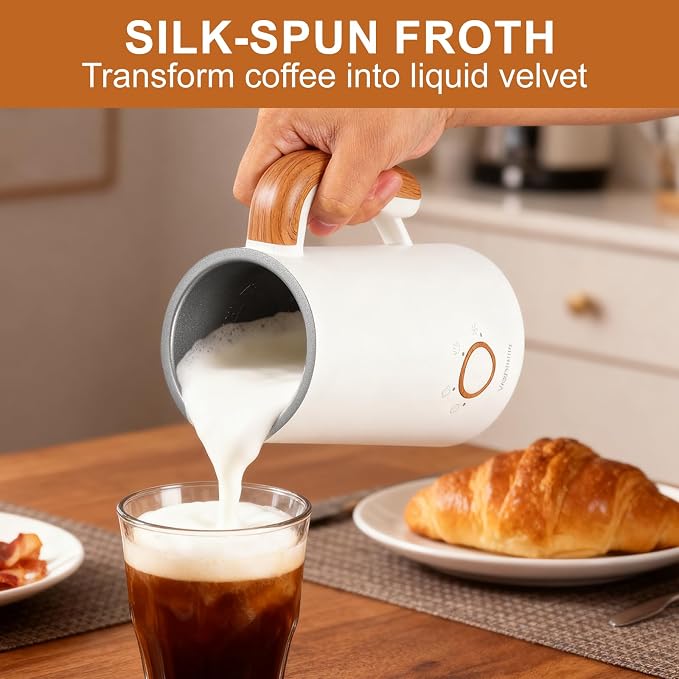 Milk Frother, Electric Milk Frother and Steamer 400W, Automatic Warm and Cold Foam Maker and Milk Warmer 4 in 1 with 2 Whisk for Latte, Cappuccino, Macchiato, Hot Chocolate Coffee