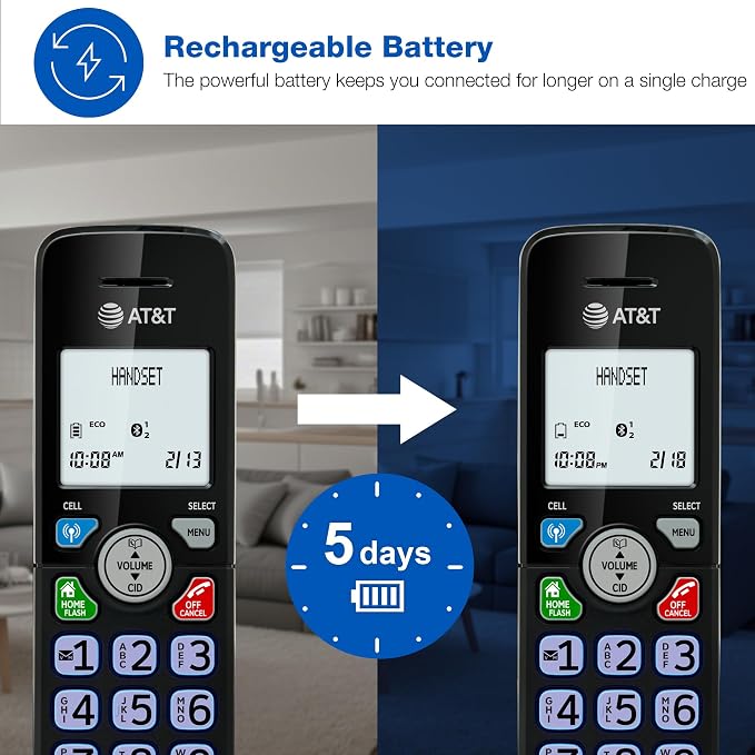 AT&T DECT 6.0 Cordless Phone – Smart Call Blocker, Bluetooth Connect to Cell, Caller ID Announce, Answering Machine, Big Buttons | DL72179