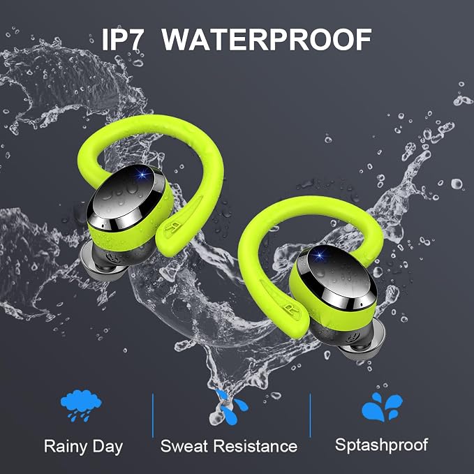 Wireless Earbuds Sport, 2025 Bluetooth 5.3 Headphones Bass Hi-Fi Stereo Over Ear Buds, 48Hrs Noise Cancelling Headset with Earhook, IP7 Waterproof Earphones Workout Running for Laptop Pad Android iOS