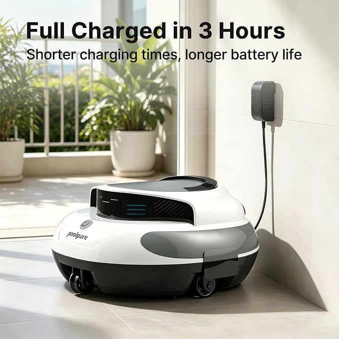 PoolPure Aquaguard SE II Cordless Robotic Pool Cleaner with 5000mAh Large Battery, 120-Min Operating Time, Adjustable Path Options for Above-Ground Pools