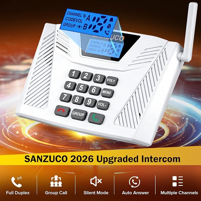 60L Intercoms Wireless for Home, 1700ft 2026 Wireless Intercom System with Full Duplex & Group Call, Hands Free Two Way Real Time Home Intercom for Elderly, Kids & Office (2 Pack)
