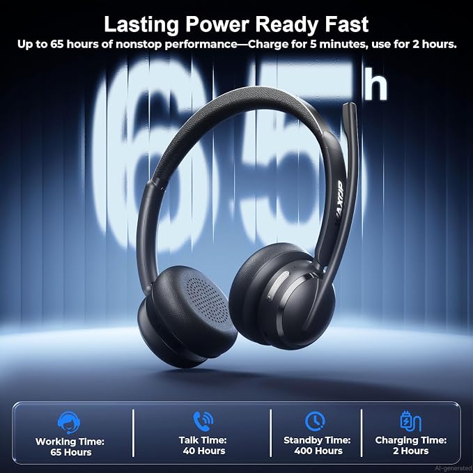 Wireless Headset with Mic for Work, USB A/C Dongle, Bluetooth 6.0 Headset with AI Noise Cancelling Microphone, Wireless Headphones with Mic Mute & 65H, Wireless Headset for PC/Computer/Laptop/Teams
