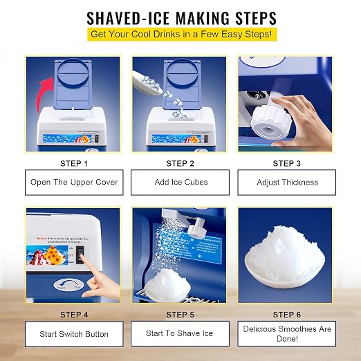 VEVOR 110V Electric Shaved Ice Machine 500W Snow Cone Maker Tabletop w/Adjustable Ice Texture, Ice Shaving Machine 265LBs/hr for Home and Commerical Use